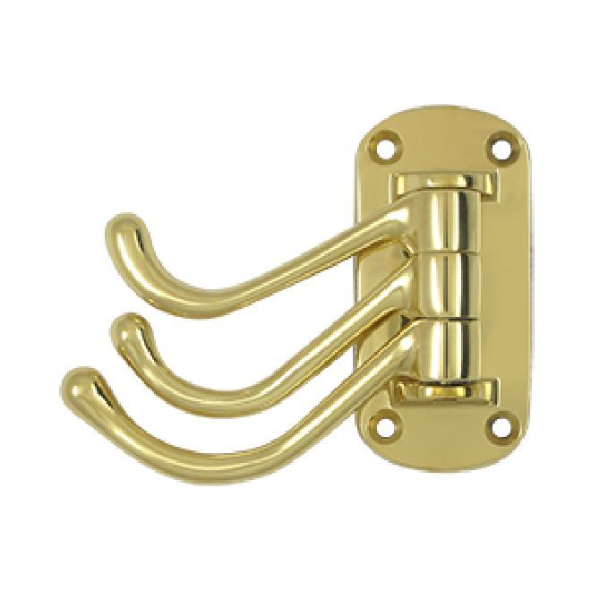 Deltana Solid Brass Heavy Duty Triple Swivel Hook with a 4 inch Projection