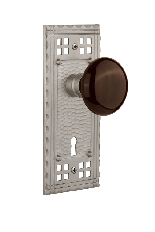 Nostalgic Warehouse Craftsman Plate and Brown Porcelain Knob - Mortise Lock