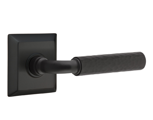 Emtek R-Bar Hammered Door Lever with Quincy Rosette