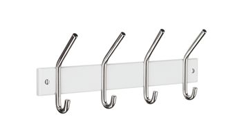 Beslagsboden Profile Quadruple Hook Rack - Chrome Stainless Steel and White Wood