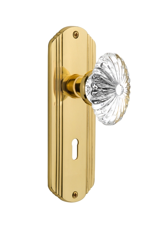 Nostalgic Warehouse Deco Plate with Oval Fluted Crystal Knob - Mortise Lock