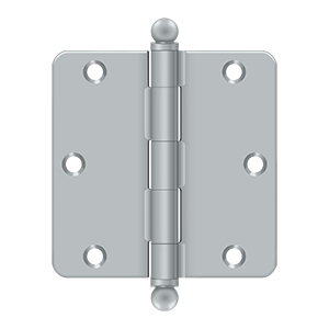Deltana 3 1/2 Inch x 3 1/2 Inch x 1/4 Inch Ball Tip Hinge, Brushed Chrome