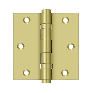 Deltana 3 1/2 x 3 1/2 Inch Solid Brass Square Corner Ball Bearing Hinge - Pair