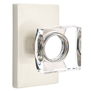 Emtek Square Crystal Knob with Modern Rectangular Rosette