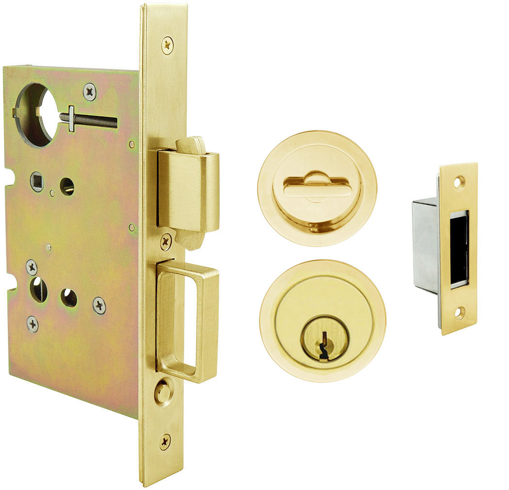 Inox PD8450 Mortise Pocket Door Entry Lockset, FH22 Round Flush Pull