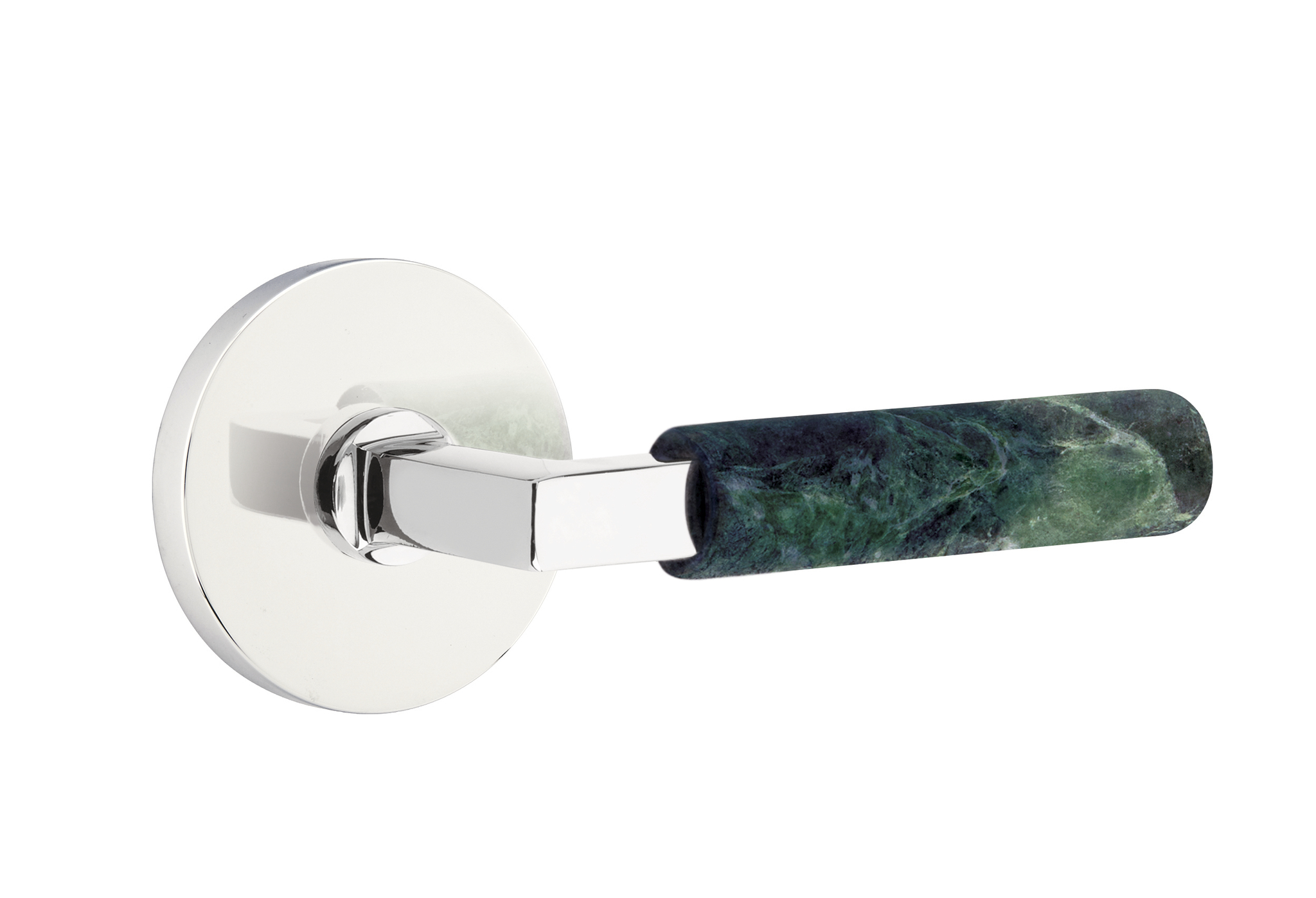 Emtek Green Marble L-Square Style Door Lever with Disk Rosette