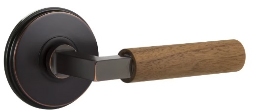 Emtek Walnut Grip L-Square Style Door Lever with Watford Rosette