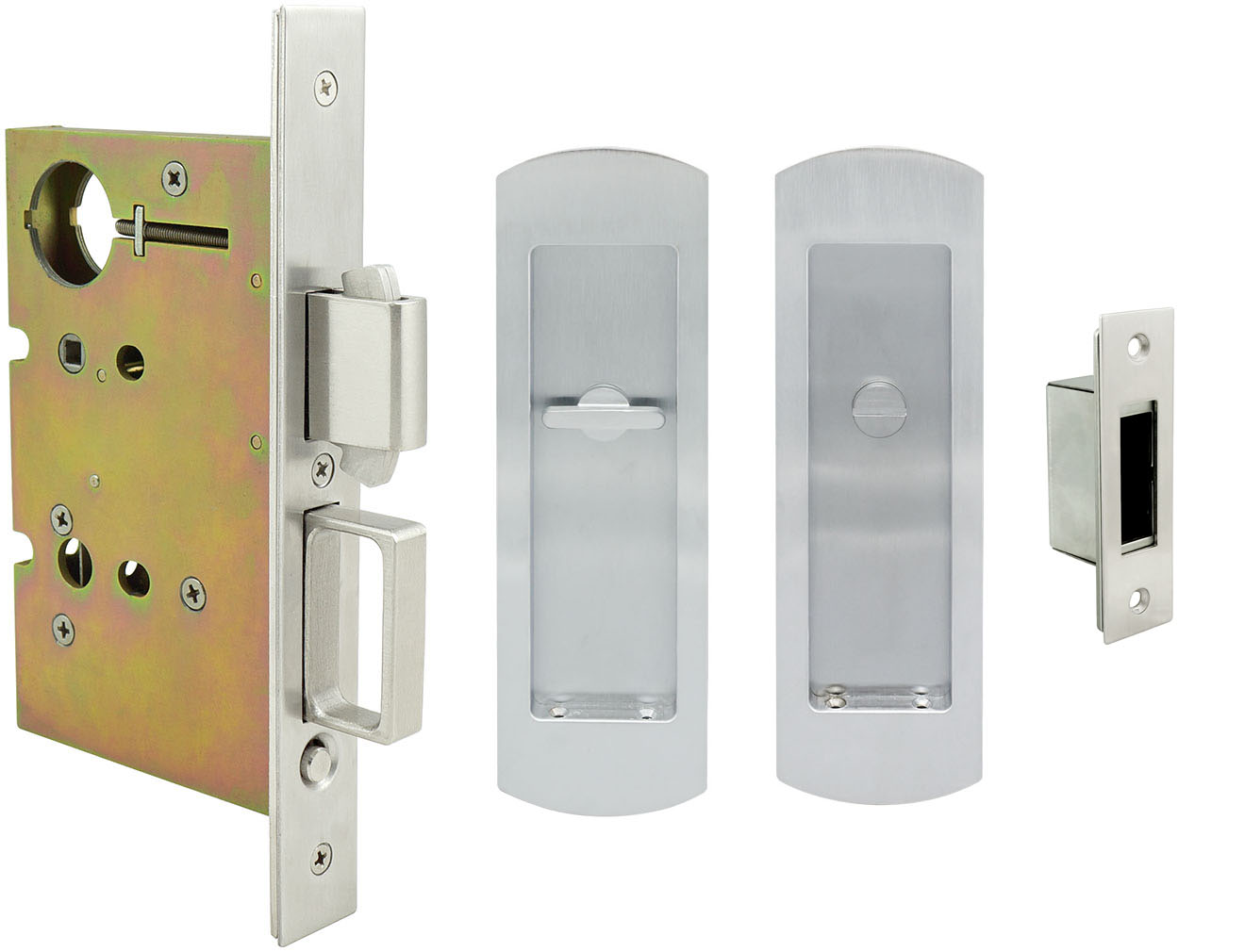 Inox PD8440 Mortise Pocket Door Privacy Lockset, FH29 Linear Flush Pull