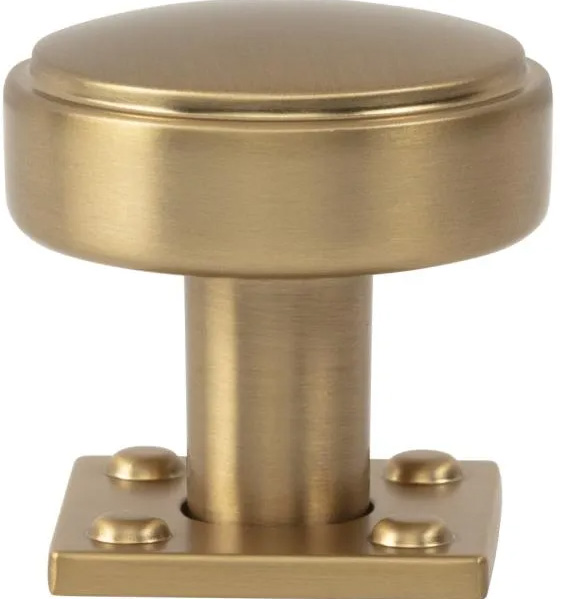 Atlas Homewares Benning Knob With Backplate 1 1/4 Inch (1 Inch Backplate) Warm Brass
