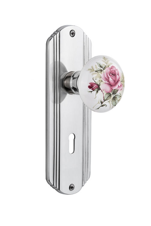 Nostalgic Warehouse Deco Plate with Rose Porcelain Knob - Mortise Lock