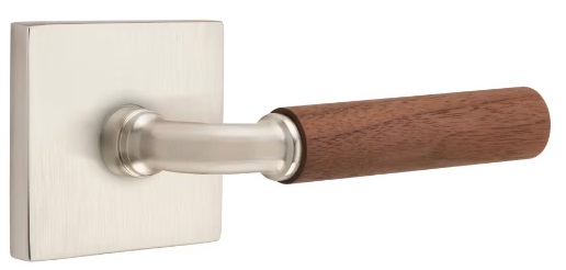 Emtek Walnut Grip R-Bar Style Door Lever with Square Rosette