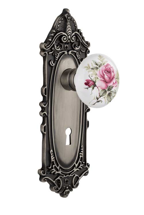 Nostalgic Warehouse Victorian Plate with Rose Porcelain Knob - Mortise Lock