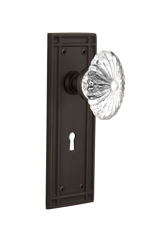 Nostalgic Warehouse Mission Plate with Oval Fluted Crystal Knob - Mortise Lock
