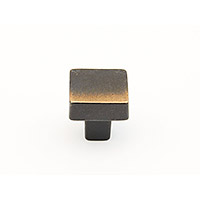 Schaub Vinci, Square Knob, 1-1/4" dia, Antique Bronze - Unlacquered Living Finish
