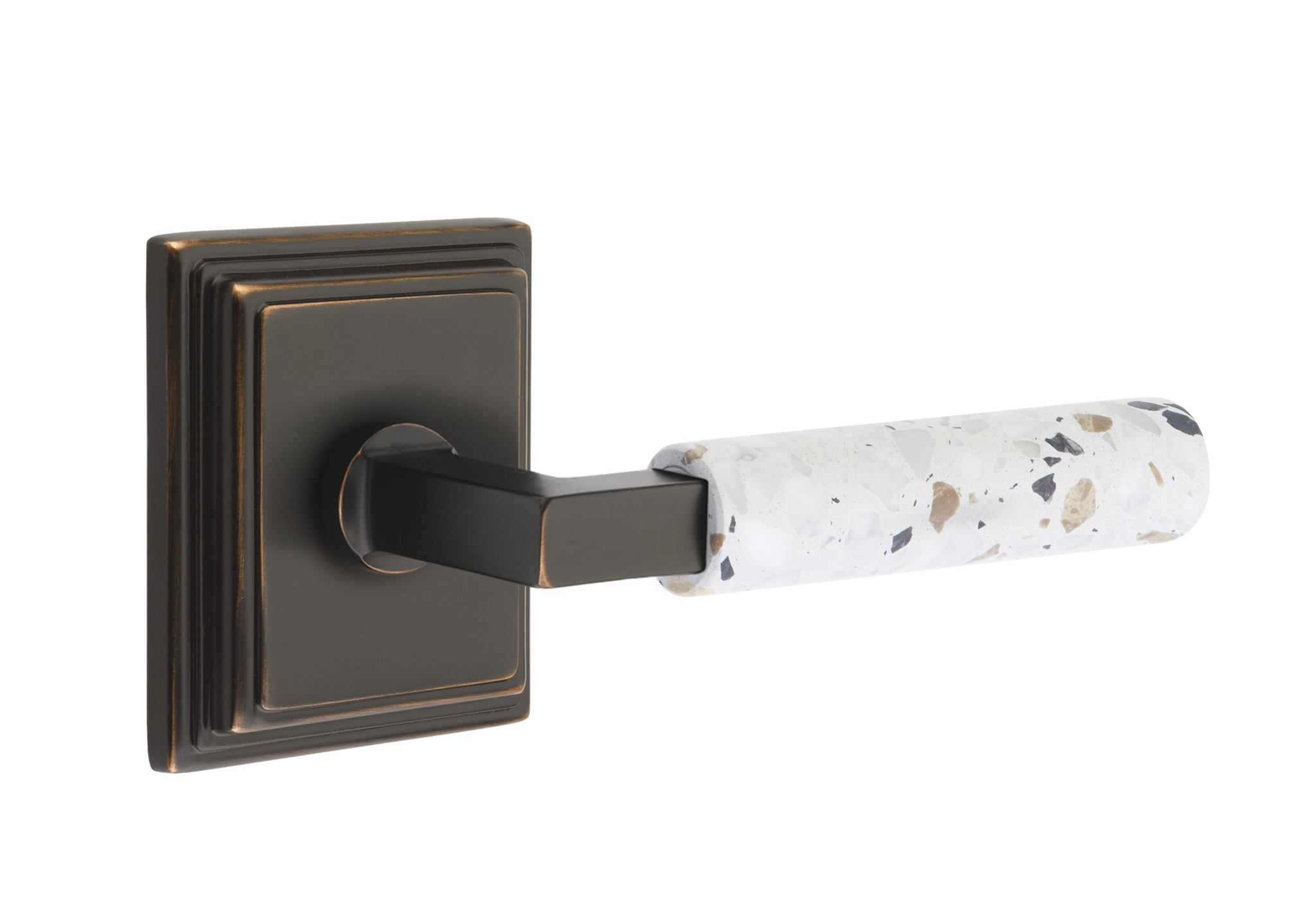 Emtek Terrazzo L-Square Style Door Lever with Wilshire Rosette