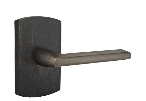 Emtek Sandcast Bronze Lariat Lever Handle with Style 4 Rosette