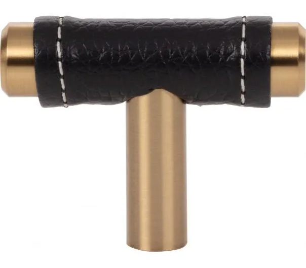 Atlas Homewares Zanzibar Black Leather Knob 1 7/8 Inch Warm Brass