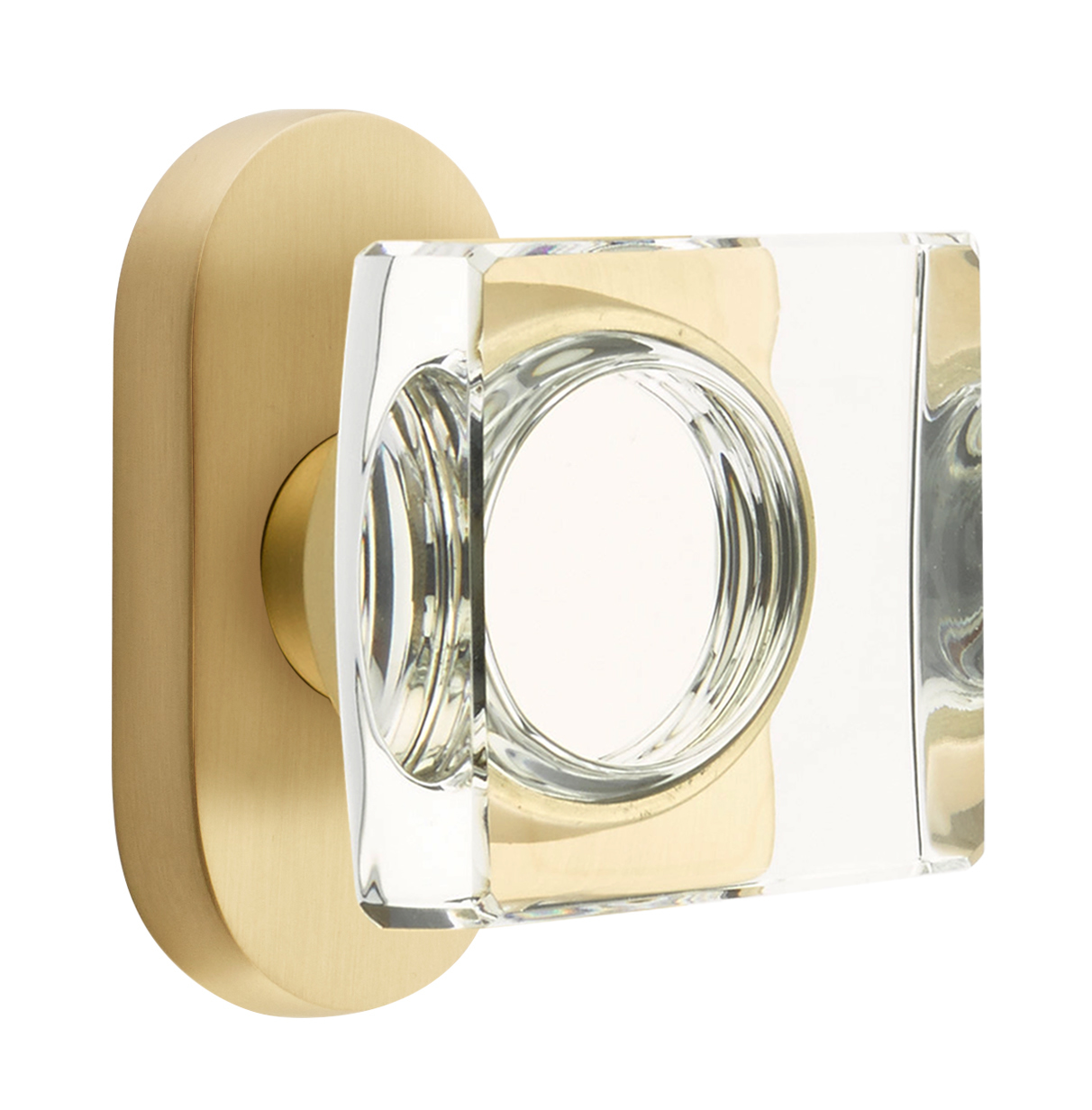 Emtek Modern Square Crystal Knob with 1.5" x 3" Oval Stretto Rosette