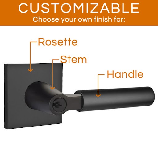 Emtek Select - Customizable Smooth L-Square Keyed Entrance Lever with Square Rosette