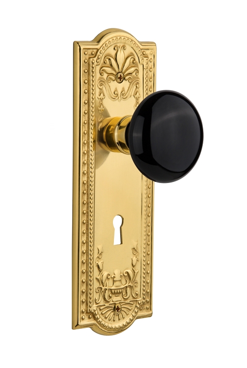 Nostalgic Warehouse Meadows Plate with Black Porcelain Knob - Mortise Lock