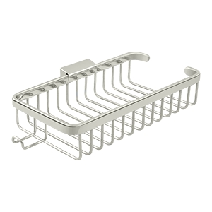 Deltana 10 3/8 Inch Wire Basket, Rectangular, Shallow, With Hook, Polished Nickel