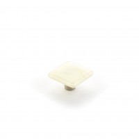 Schaub Ice 1 1/2 inch Square Knob in Ivory Silk with Stainless Steel Stem