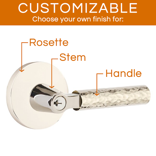 Emtek Select - Customizable Hammered L-Square Keyed Entrance Lever with Disk Rosette