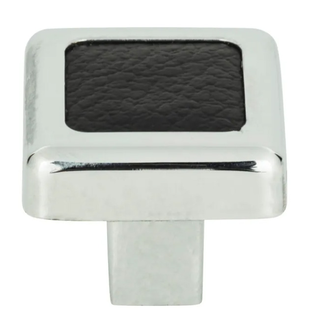 Atlas Homewares Paradigm Square Knob 1 1/4 Inch CH & Black Leather