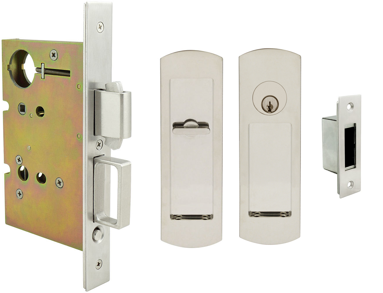 Inox PD8450 Mortise Pocket Door Entry Lockset, FH29 Linear Flush Pull
