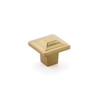 Schaub Menlo Park Square Knob 1 1/4 inch dia Signature Satin Brass