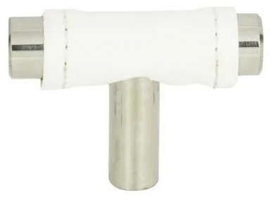 Atlas Homewares Zanzibar White Leather Knob 1 7/8 Inch Brushed Nickel