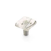 Schaub Ice 1 1/2 inch Square Knob in White and Grey Confetti with Stainless Steel Stem