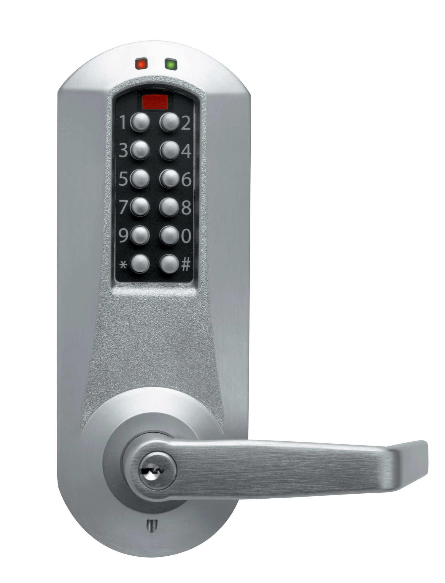 Kaba Simplex E5031BWL626 Eplex Cylindrical Electronic Pushbutton Lock with 1/2 Inch Throw and 2-3/4 Inch Backset Winston Lever and Best Prep Satin Chrome Finish