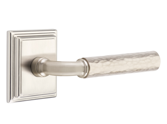 Emtek R-Bar Hammered Door Lever with Wilshire Rosette