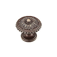 Schaub Sonata 1 1/4 inch Floral Engraved Cabinet Knob in Dark Antique Bronze