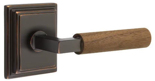 Emtek Walnut Grip L-Square Style Door Lever with Wilshire Rosette