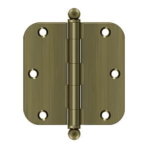 Deltana 3 1/2 Inch x 3 1/2 Inch x 5/8 Inch Ball Tip Hinge, Antique Brass