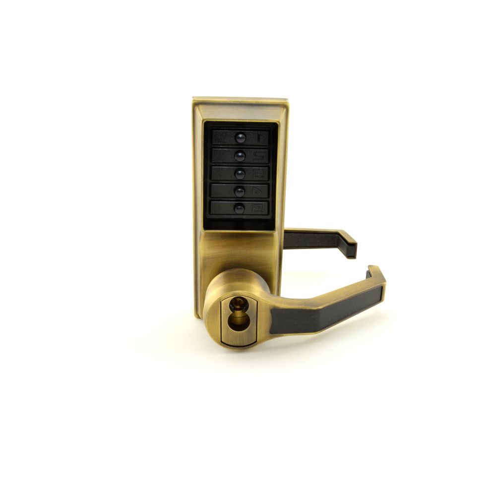 Kaba Simplex LR1021S05 Right Hand Mechanical Pushbutton Lever Lock with Key Override Schlage Prep and 2-3/4 Inch Backset Antique Brass Finish