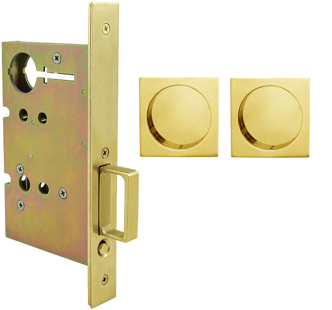 Inox PD8010 Mortise Pocket Door Passage w/ Lockcase, FH23 Square Flush Pull