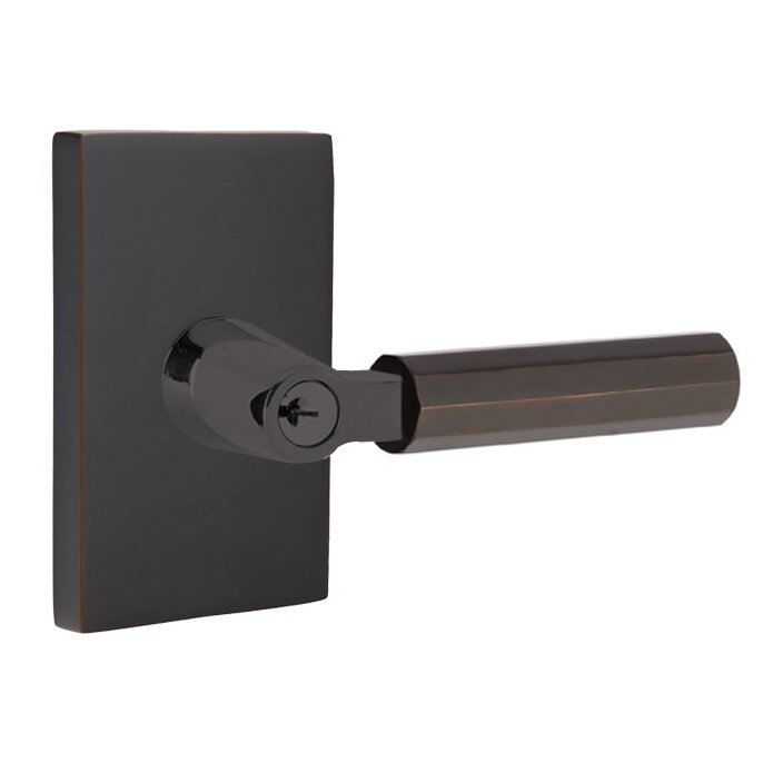 Emtek Select - Customizable Faceted L-Square Keyed Entrance Lever with Modern Rectangular Rosette
