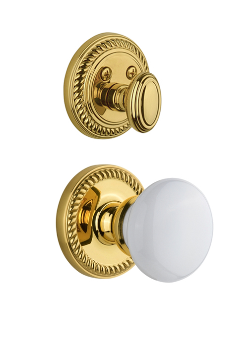 Grandeur Newport Handleset with Hyde Park Knob - (Interior Half Only, with Deadbolt)