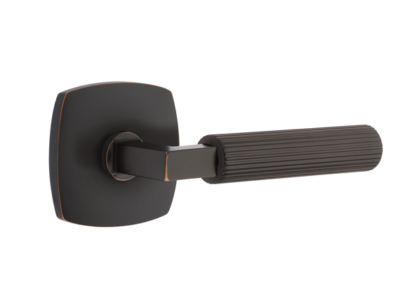 Emtek Straight Knurled Square Style Door Lever with Urban Rosette