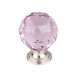 Top Knobs TK118BSN Pink Crystal Knob 1 3/8 Inch Brushed Satin Nickel