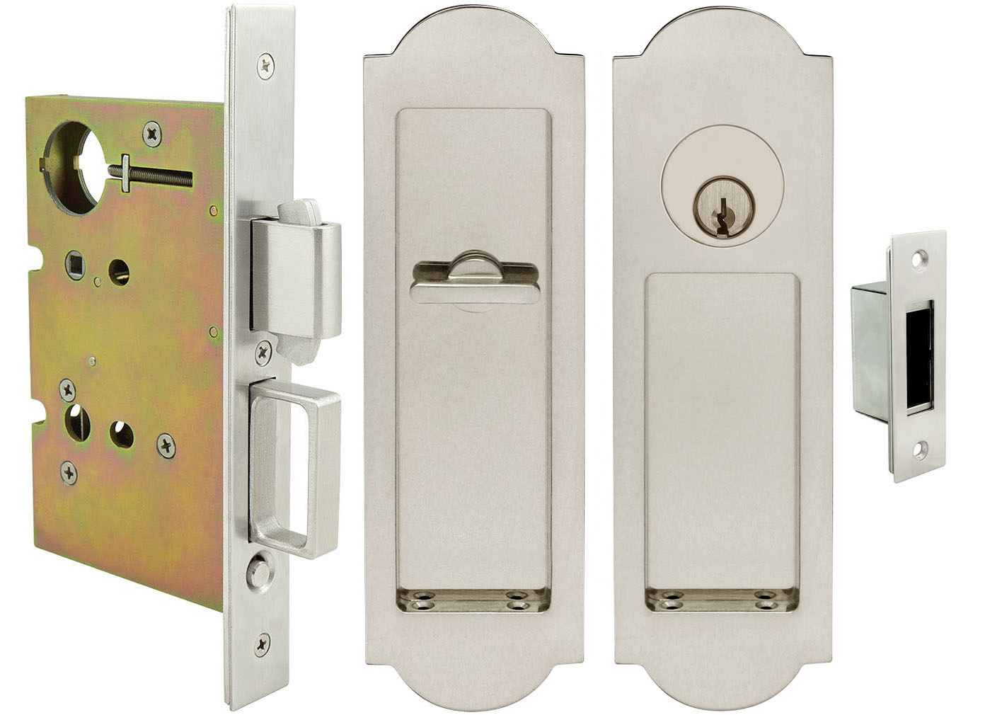 Inox PD8450 Mortise Pocket Door Entry Lockset, FH31 Regal Flush Pull