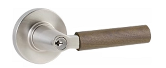 Emtek Select - Customizable Walnut Grip L-Square Keyed Entrance Lever with Disk Rosette