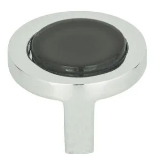 Atlas Homewares Spa Black Round Knob 1 1/4 Inch Polished Chrome