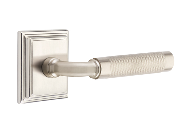 Emtek R-Bar Knurled Door Lever with Wilshire Rosette