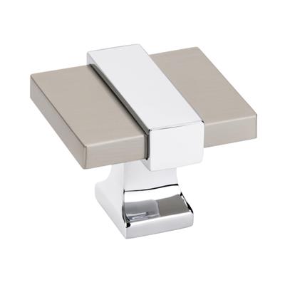 Amerock Overton 1-3/8 Inch Cabinet Knob Satin Nickel/Polished Chrome
