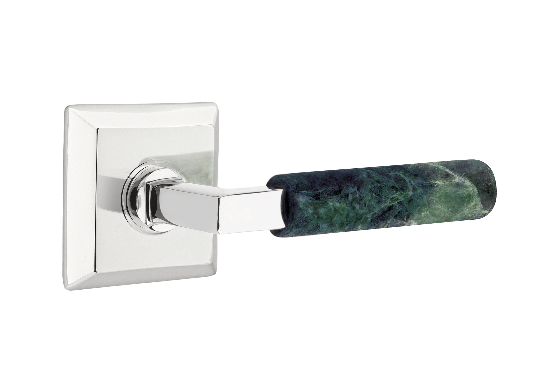 Emtek Green Marble L-Square Style Door Lever with Quincy Rosette
