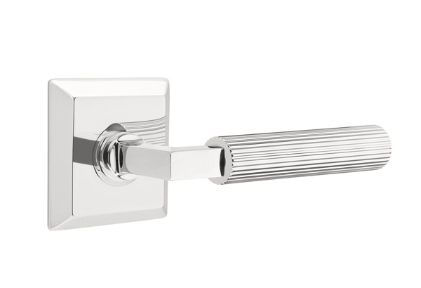 Emtek Straight Knurled Square Style Door Lever with Quincy Rosette